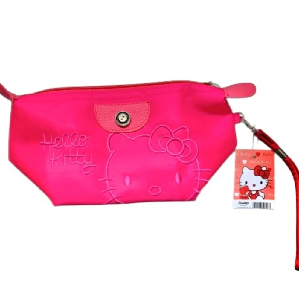 Hello Kitty Sanrio Kawaii Make-Up & Cosmetic Bag with Wristlet in Hot Pink NWT